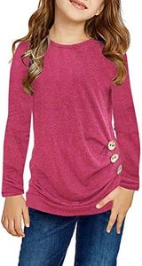 Ecokauer Big Girls Shirts Outfits Casual Tunic Tops Long Sleeve Loose Soft Girls' Tops, Tees & Blouses for Children Rose T-Shirt with Side Buttons Tees Size 12-13