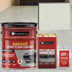 Luxury 3‑Component Epoxy Colored Sand Self‑Leveling Floor Paint, Marble‑Effect, 100% High Solids, 5.5:1 Sand‑Aggregate Ratio, 6H Hardness,1.5mm Finished Thickness (Milk White,4 Gallon,100 Sq.Ft)