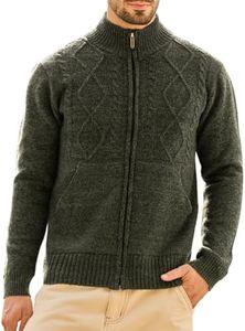 Les umes Mens Knitted Full Zipper Cardigan Fleece Lined Sweater Warm Stand Collar Jumper Coat with Pockets Green 2XL