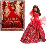 Barbie 2024 Holiday Barbie Dolls, Seasonal Collector Gift, Barbie Signature, Plaid Gown with Red Bow, Displayable Packaging, Light Brown Hair