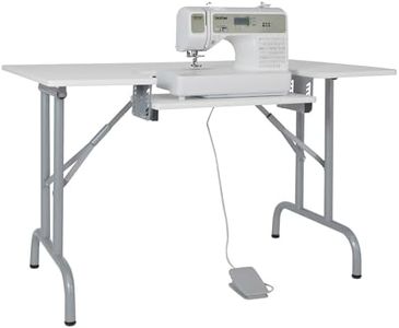 Sew Ready Folding Multipurpose Sewing Table - 47.5" W x 28" D Foldable White Hobby and Sewing Machine Table with Adjustable Shelf - Can Also Be Used as Computer Desk