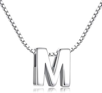 Collar de Mujer de Plata de Ley 925 Pequeñas Iniciales Collar con Colgante Letras A-Z para Mujer Hombre Pareja 45 cm(Letra M Collar)