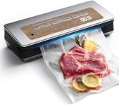 Anybear Vacuum Sealer Machine, 90kPa 120W Wide Seal All-IN-1 Powerful Food Storage, Build-in Cutter | Bags Storage | Digital Countdown Display | 2 Bag Rolls and 5pcs Pre-cut Bags (Silver Wood Grain)