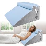 Orthopedic Bed Wedge Pillow, 3PCS Triangle Wedge Pillows Set with Headrest for Leg Elevation, After Surgery, Acid Reflux, Back Support, Adjustable Incline Cushion with Washable Cover (Blue)