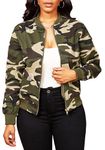 sexycherry Casual Jackets for Women Long Sleeve Lightweight Outwear Bomber Coats with Pockets, Camo Distressed, Medium