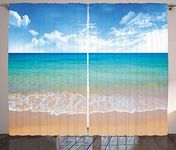 Ambesonne Tropical Curtains, Summer Season Scenic View Exotic Beach Seascape Relaxing Idyllic Scenery, Living Room Bedroom Window Drapes 2 Panel Set, 108" X 84", Aqua Brown