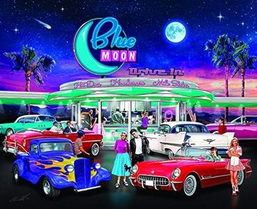 Bits and Pieces - 300 Piece Jigsaw Puzzle for Adults 18" x 24" - Blue Moon Drive in - 300 pc 50's Diner Movie Theater Car Jigsaw by Artist Chris Dobrowolski