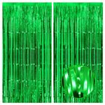 KatchOn, Green Streamers Party Decorations - 3.2x6.5 Feet, Pack of 2 | Green Backdrop Curtain for Green Birthday Decorations | Green Party Decorations | Halloween Backdrop for Halloween Decorations