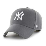 47 MLB New York Yankees MVP Unisex Baseball Cap, Hook & Loop Strap, White Logo, Colour Charcoal