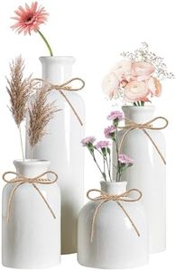 4 White Ceramic Vases for Home Decoration, Small Centerpiece Vase, Classic Flower Vase for Living Room, Dining Shelf, Tablecloth, Wedding, Home, Table, Party, Decoration