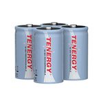 Tenergy 10000mAh NiMH D Battery, Rechargeable High Capacity D Size Battery, High Drain D Cell Batteries for Flashlight, 4-Pack - UL Certified