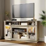 GarveeHome Farmhouse TV Stand for TVs up to 65'', TV Cabinet with 2 Acrylic Door, Storage Cabinets, and Adjustable Shelves, TV Stands Console Table for Living Room, 59 Inch, Gray
