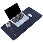 House of Quirk Laptop Keyboard Mouse Felt Pad with Paper and Pen Pocket for Desktops (78.7 x 39 CM, Dark Blue/Yellow)