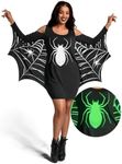 Spooktacular Creations Women's Glow in The Dark Halloween Bat Wings Costume Dress, Black Spider Casual Long Sleeve Dress-XXL