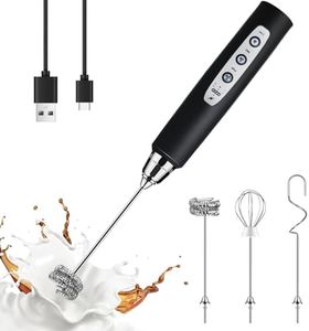 YUSWKO Milk Frother Handheld with 3 Heads, Electric Whisk Drink Foam Mixer with USB Rechargeable 3 Speeds, Mini Frother for Coffee Latte, Cappuccino, Hot Chocolate, Egg - Black