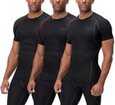 DEVOPS 3 Pack Men's Cool Dry Short Sleeve Compression Shirts, Sports Baselayer T-Shirts Tops, Athletic Workout Shirt, 1# (3 Pack) Black / Black / Black, Medium