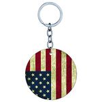 YuBingo American Flag Designer Printed Keychain (One-Side Print on MDF Wood, 5 Cm Diameter, Round)