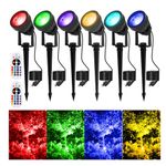 Landscape Spot Lights Outdoor Color Changing & Warm White 3000K, T-SUNUS 6 Pack RGB Halloween Christmas Spotlight 120V Plug in Lighting IP65 Waterproof for Tree Garden Yard Pathway Wall Flag