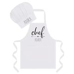 Personalized Kids Apron and Chef Hat Set for Kids Cooking. Sizes 1-3, 4-7, 8-12. (Medium (4-7 years), white)