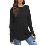 Black of Friday Deals 2024 Women's Oversized Long Sleeve T Shirts Loose Crewneck Tunic Blouse Tops Trendy Casual Long Tshirts with Thumb Holes Clearance Items for Women