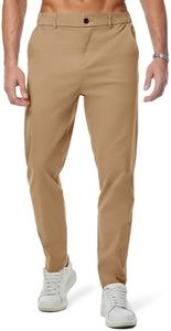 JMIERR Men's Stretch Dress Chino Pants Business Casual Essentials Elastic Waist Slim Fit Tapered Cotton Twill Work Athletic Golf Trousers Big and Tall, 4XL, Khaki