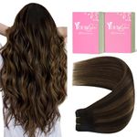 YoungSee Weft Hair Extensions Human Hair Brown Sew in Hair Extensions Human Hair Dark Brown Mix Medium Brown Highlights Brown Balayage Luxurious Weft Hair Extensions Real Human Hair Balayage 16In 100G