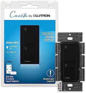 Lutron Caseta Smart Lighting Original Switch for Light Bulbs and Fans, Works w/ Alexa, Apple HomeKit, Google Home (Hub Required), 6A Single-Pole/3-Way, Neutral Required, PD-6ANS-BL, Black