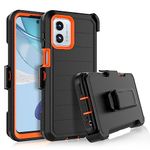 Njjex for Moto G 5G 2023 Rugged Case, for Motorola G 5G 2023 Case w/Belt Clip Holster, Built-in Screen Protector Heavy Duty Shockproof Locking Swivel Holster Kickstand Hard Phone Cover [Orange]