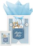 Loveinside Baby Boy Gift Bag with Tissue Paper and Greeting Card for Baby Shower, New Parents, and More - 16.5" x 12.6" x 5.7", 1 Pcs