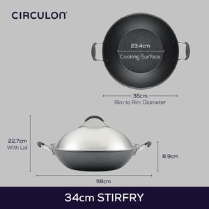 Circulon Scratch Defense Non-Stick Wok 36cm – Induction, Stainless Steel Lid, Dishwasher & Oven Safe, Graphite Pewter