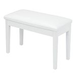 Bonnlo White Duet Piano Bench Wooden Keyboard Bench with Storage and Padded Cushion