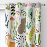 Trelemek Kids Blackout Curtains ，Grommet Thermal Insulated Room Darkening Printed Forest with Wild Animals Nursery and Kids Bedroom Curtains 42x63inch(107x160cm), White