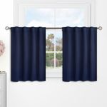 BGment Short Kitchen Curtains 36 Inch Length for Half Windows - 34 x 36 inch Curtains Rod Pocket and Back Tab Thermal Insulated Room Darkening Curtains for Cafe Room, 2 Window Panels, Navy