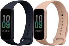 kwmobile Straps Compatible with Amazfit Band 7 Straps - 2X Replacement Silicone Watch Bands - Dark Blue/Dusty Pink
