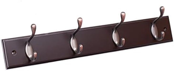 BIRDROCK HOME Oval Hook Coat and Hat Rack - 4 Hooks - 17 Inch - Wall Mount - Towel Leash Backpack Hook - Home Entryway Organization - Brown Finish - Bronze Hooks