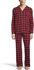 Hanes Men's 100% Cotton Flannel Plaid Pajama Top and Pant Set, Red, Small