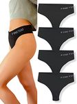 FINETOO 4 Pack High Waist Thongs for Women Breathable Underwear Soft Stretchy Nylon Spandex No Side Seam Panties(XL)