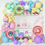 DBKL Donut Birthday Party Decorations Pastel Donut Balloon Garland Arch Kit with Green Purple Yellow Pink Blue Balloons for Baby Shower Ice Cream Party Decorations Donut Grow Up Party Supplies