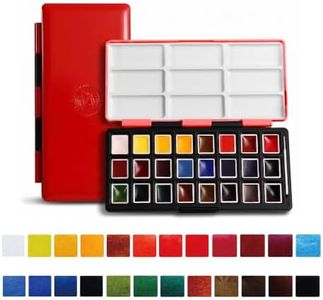 rubens Watercolor Paint Set, 24 Vivid Colors Transparent Watercolor, Artist Solid Watercolor Paint, Professional Travel Water Color, Portable Art Paint Supplier Red Box for Beginner, Student, Adult