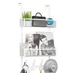 Kaiferty Over The Door Hooks Organizer,Coat Rack with 12 Hooks and 2 Mesh Baskets,Back of Door Storage Organizer for Bathroom,Bedroom,Kitchen,Office(White)