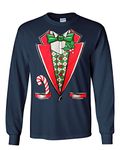 Christmas Tuxedo Long Sleeve T-Shirt Funny Xmas Santa Elf, Navy Blue, XXL