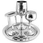 Zion Judaica Elegant Shabbos Havdalah Set Gift Boxed Hammered Metal High Polished Includes Kiddush Cup 5.5 oz Wine Goblet Tray Braided Havdualah Candle Holder Besamim Spice Box End of Shabbat Gift Set