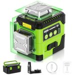 HUEPAR Laser Level 360 Self Leveling with LCD Screen, 3 x 360° High Brightness Rechargeable 3D Lazer Leveler Tool for Construction and Picture Hanging, Strong Magnetic Bracket&Hard Carry Case -Y03CG