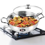 MILTON Pro cook Induction Cookware & Gas Stove Friendly Stainless Steel Kadhai with Glass Lid 26 cm/3.5 Litre | Sandwich Bottom Cookware| Heavy Gauge | Deep Frying | Stir-Fry | for Everyday Cooking