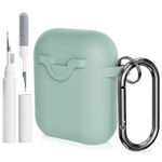 AOTUAO Compatible with AirPods 2&1 Case Cover with Cleaner Kit, Shock-Resistant Protective Silicone Case Cover for AirPods 2nd & 1st Generation With Snap Switch and Carabiner, Cloud Grey