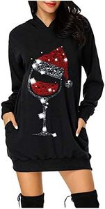 Générique Robe Sweat Noël Femme Sweat à Capuche Hiver Xmas Long Pull Noel avec Poche Robes de Noël Casual Chic Élégant Chaude Moche Hoodies Streetwear 2024 Pas Cher
