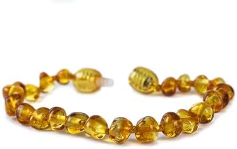 Baby J's - Honey Coloured Bracelet/Anklet - Premium Amber Bracelet - Handcrafted with 100% Baltic Amber - Fitted with a Safety Screw Clasp - Knotted to Prevent Scattering, 15cm, Plastic, Amber