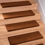 Spurtar Bullnose Carpet Stair Treads for Wooden Steps Indoor, Set of 14, 30" * 9.25" x 1.2" Carpet Runner for Carpeted Stairs Non Slip Staircase Step Treads Stair Mats Carpet Treads, Coffee