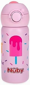 Nuby Thirsty Kids No Spill Flip-It Active Stainless Steel Toddler Tumbler Travel Cup, 14 Oz, Ice Cream