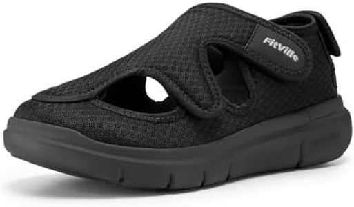 FitVille Sandali da donna per diabetici, regolabili, casual, antiscivolo, per attività all'aperto, per piedi gonfi e fascite plantare, Jetblack, 41 EU